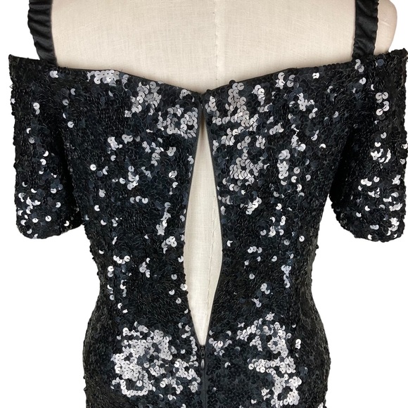 Peak Evenings Black Sequined Floor Length Dress Gown Sz 8 - Picture 7 of 16